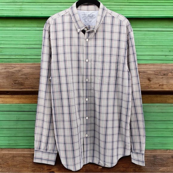 Banana Republic Luxe Poplin Grant Slim Fit Buttondown Summer Chic Men's Size L - Picture 1 of 9